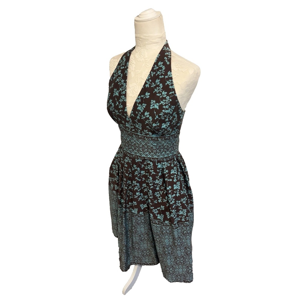 Maggy London Floral Halter Dress~8~Fit & Flare Cotton Garden Party Feminine Vamp - Picture 1 of 16